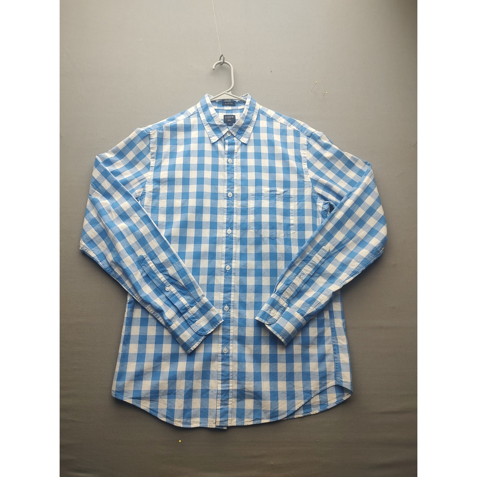 J.Crew Men's Shirt Medium Slim Fit Blue Check Casual Button Up Long Sleeve